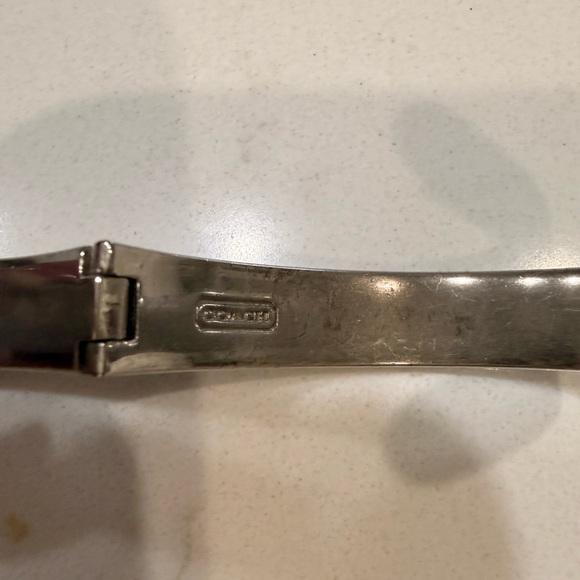 Coach Signature Silver Push Button Black Enamel Bangle Bracelet Silver Tone - Picture 3 of 4